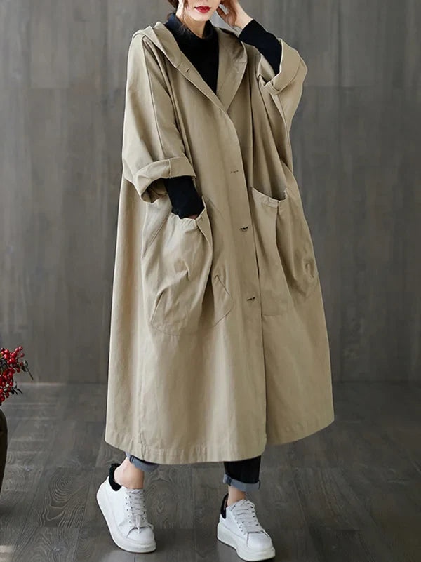 Trenchcoat Con Capucha Y Corte Holgado Para Mujer