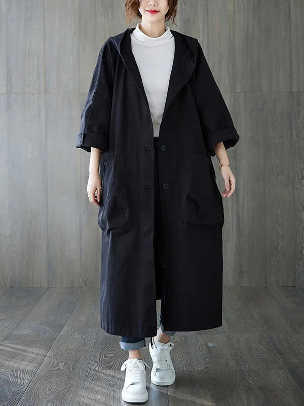 Trenchcoat Con Capucha Y Corte Holgado Para Mujer