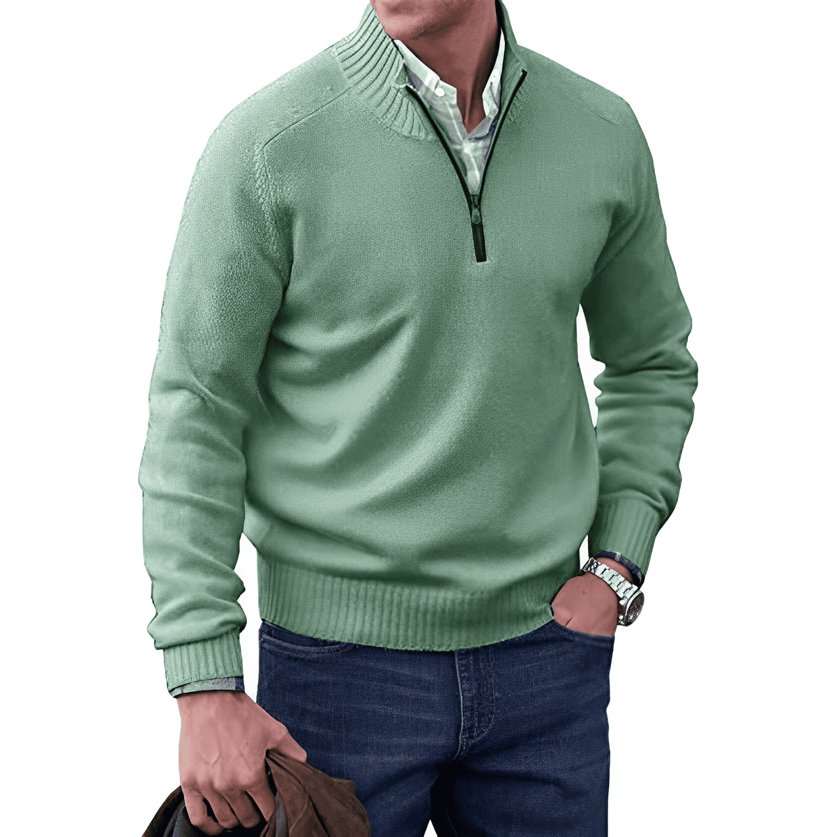 Jersey de Invierno Con Media Cremallera Para Hombre